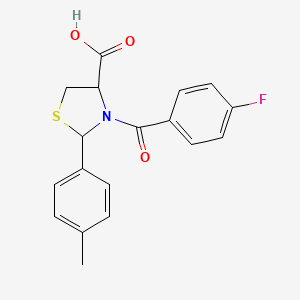 molecular formula C18H16FNO3S B11084773 3-(4-Fluorobenzoyl)-2-(4-methylphenyl)-1,3-thiazolidine-4-carboxylic acid 