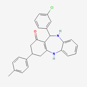 molecular formula C26H23ClN2O B11084786 11-(3-chlorophenyl)-3-(4-methylphenyl)-2,3,4,5,10,11-hexahydro-1H-dibenzo[b,e][1,4]diazepin-1-one 