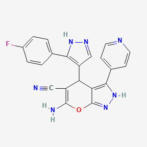 molecular formula C21H14FN7O B11084882 6-amino-4-[3-(4-fluorophenyl)-1H-pyrazol-4-yl]-3-(pyridin-4-yl)-1,4-dihydropyrano[2,3-c]pyrazole-5-carbonitrile 