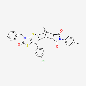 5-benzyl-9-(4-chlorophenyl)-14-(4-methylphenyl)-3,7-dithia-5,14-diazapentacyclo[9.5.1.02,10.04,8.012,16]heptadec-4(8)-ene-6,13,15-trione