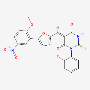 molecular formula C22H14FN3O6S B11084910 (5Z)-1-(2-fluorophenyl)-5-{[5-(2-methoxy-5-nitrophenyl)furan-2-yl]methylidene}-2-thioxodihydropyrimidine-4,6(1H,5H)-dione 