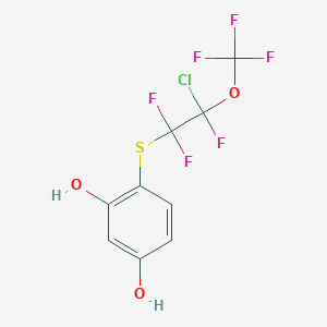 molecular formula C9H5ClF6O3S B11084927 4-{[2-Chloro-1,1,2-trifluoro-2-(trifluoromethoxy)ethyl]sulfanyl}benzene-1,3-diol 