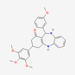 molecular formula C29H30N2O5 B11084949 11-(3-methoxyphenyl)-3-(3,4,5-trimethoxyphenyl)-2,3,4,5,10,11-hexahydro-1H-dibenzo[b,e][1,4]diazepin-1-one 