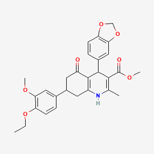 molecular formula C28H29NO7 B11084981 Methyl 4-(1,3-benzodioxol-5-yl)-7-(4-ethoxy-3-methoxyphenyl)-2-methyl-5-oxo-1,4,5,6,7,8-hexahydroquinoline-3-carboxylate 