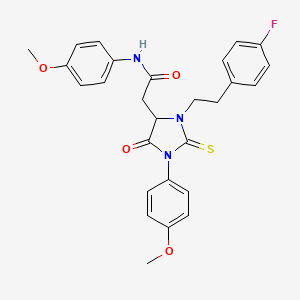 molecular formula C27H26FN3O4S B11084987 2-{3-[2-(4-fluorophenyl)ethyl]-1-(4-methoxyphenyl)-5-oxo-2-thioxoimidazolidin-4-yl}-N-(4-methoxyphenyl)acetamide 