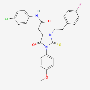 molecular formula C26H23ClFN3O3S B11084990 N-(4-chlorophenyl)-2-{3-[2-(4-fluorophenyl)ethyl]-1-(4-methoxyphenyl)-5-oxo-2-thioxoimidazolidin-4-yl}acetamide 