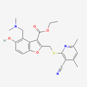 molecular formula C23H25N3O4S B11085041 Ethyl 2-{[(3-cyano-4,6-dimethylpyridin-2-yl)sulfanyl]methyl}-4-[(dimethylamino)methyl]-5-hydroxy-1-benzofuran-3-carboxylate 