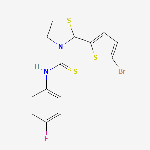 molecular formula C14H12BrFN2S3 B11085048 2-(5-bromothiophen-2-yl)-N-(4-fluorophenyl)-1,3-thiazolidine-3-carbothioamide 