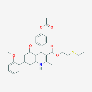 molecular formula C30H33NO6S B11085073 2-(Ethylsulfanyl)ethyl 4-[4-(acetyloxy)phenyl]-7-(2-methoxyphenyl)-2-methyl-5-oxo-1,4,5,6,7,8-hexahydroquinoline-3-carboxylate 