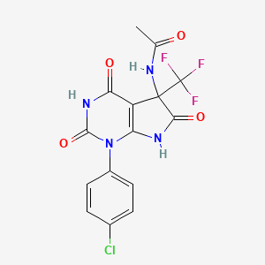 molecular formula C15H10ClF3N4O4 B11085216 N-[1-(4-chlorophenyl)-2,4,6-trioxo-5-(trifluoromethyl)-2,3,4,5,6,7-hexahydro-1H-pyrrolo[2,3-d]pyrimidin-5-yl]acetamide 