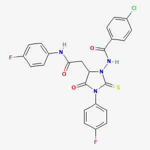 4-chloro-N-[3-(4-fluorophenyl)-5-{2-[(4-fluorophenyl)amino]-2-oxoethyl}-4-oxo-2-thioxoimidazolidin-1-yl]benzamide