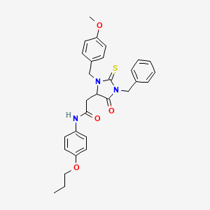 molecular formula C29H31N3O4S B11085234 2-[1-benzyl-3-(4-methoxybenzyl)-5-oxo-2-thioxoimidazolidin-4-yl]-N-(4-propoxyphenyl)acetamide 