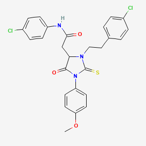 N-(4-Chlorophenyl)-2-{3-[2-(4-chlorophenyl)ethyl]-1-(4-methoxyphenyl)-5-oxo-2-sulfanylideneimidazolidin-4-YL}acetamide