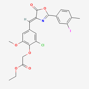 molecular formula C22H19ClINO6 B11085296 ethyl (2-chloro-4-{(Z)-[2-(3-iodo-4-methylphenyl)-5-oxo-1,3-oxazol-4(5H)-ylidene]methyl}-6-methoxyphenoxy)acetate 