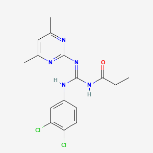 molecular formula C16H17Cl2N5O B11085303 N-{(Z)-[(3,4-dichlorophenyl)amino][(4,6-dimethylpyrimidin-2-yl)amino]methylidene}propanamide 