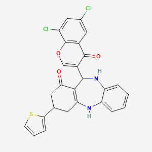 molecular formula C26H18Cl2N2O3S B11085406 11-(6,8-dichloro-4-oxo-4H-chromen-3-yl)-3-(2-thienyl)-2,3,4,5,10,11-hexahydro-1H-dibenzo[b,e][1,4]diazepin-1-one 