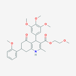 molecular formula C30H35NO8 B11085438 2-Methoxyethyl 7-(2-methoxyphenyl)-2-methyl-5-oxo-4-(3,4,5-trimethoxyphenyl)-1,4,5,6,7,8-hexahydroquinoline-3-carboxylate 