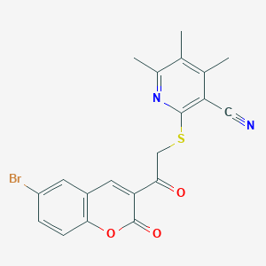 molecular formula C20H15BrN2O3S B11085447 2-{[2-(6-bromo-2-oxo-2H-chromen-3-yl)-2-oxoethyl]sulfanyl}-4,5,6-trimethylpyridine-3-carbonitrile 