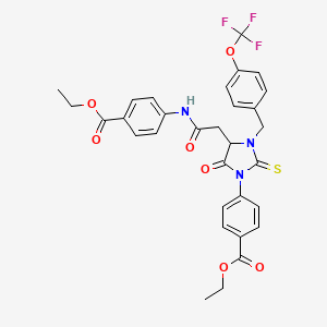 molecular formula C31H28F3N3O7S B11085450 Ethyl 4-{4-(2-{[4-(ethoxycarbonyl)phenyl]amino}-2-oxoethyl)-5-oxo-2-thioxo-3-[4-(trifluoromethoxy)benzyl]imidazolidin-1-yl}benzoate 