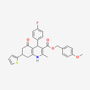 molecular formula C29H26FNO4S B11085474 4-Methoxybenzyl 4-(4-fluorophenyl)-2-methyl-5-oxo-7-(thiophen-2-yl)-1,4,5,6,7,8-hexahydroquinoline-3-carboxylate 