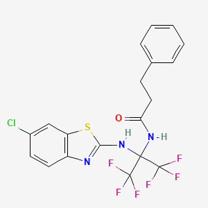 molecular formula C19H14ClF6N3OS B11085588 N-{2-[(6-chloro-1,3-benzothiazol-2-yl)amino]-1,1,1,3,3,3-hexafluoropropan-2-yl}-3-phenylpropanamide 