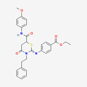 molecular formula C29H29N3O5S B11085599 ethyl 4-{[(2Z)-6-[(4-methoxyphenyl)carbamoyl]-4-oxo-3-(2-phenylethyl)-1,3-thiazinan-2-ylidene]amino}benzoate 