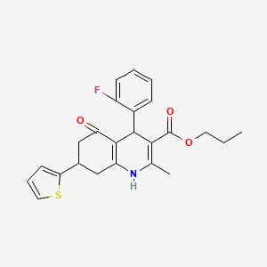 molecular formula C24H24FNO3S B11085603 Propyl 4-(2-fluorophenyl)-2-methyl-5-oxo-7-(thiophen-2-yl)-1,4,5,6,7,8-hexahydroquinoline-3-carboxylate 