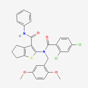 molecular formula C30H26Cl2N2O4S B11085631 2-{[(2,4-dichlorophenyl)carbonyl](2,5-dimethoxybenzyl)amino}-N-phenyl-5,6-dihydro-4H-cyclopenta[b]thiophene-3-carboxamide 