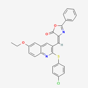 (4E)-4-({2-[(4-chlorophenyl)sulfanyl]-6-ethoxyquinolin-3-yl}methylidene)-2-phenyl-1,3-oxazol-5(4H)-one