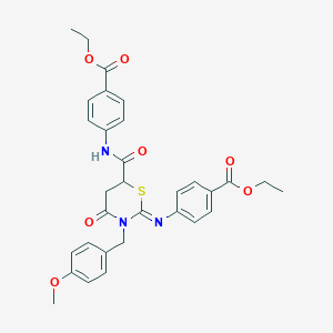 molecular formula C31H31N3O7S B11085659 ethyl 4-{[(2Z)-6-{[4-(ethoxycarbonyl)phenyl]carbamoyl}-3-(4-methoxybenzyl)-4-oxo-1,3-thiazinan-2-ylidene]amino}benzoate 