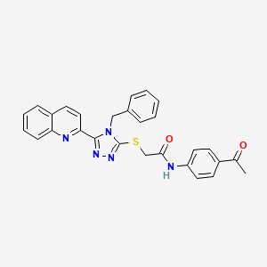 molecular formula C28H23N5O2S B11085666 N-(4-acetylphenyl)-2-{[4-benzyl-5-(quinolin-2-yl)-4H-1,2,4-triazol-3-yl]sulfanyl}acetamide 