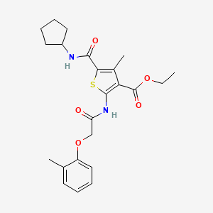 molecular formula C23H28N2O5S B11085696 Ethyl 5-(cyclopentylcarbamoyl)-4-methyl-2-[2-(2-methylphenoxy)acetamido]thiophene-3-carboxylate 