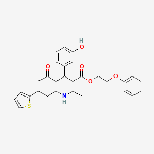 molecular formula C29H27NO5S B11085715 2-Phenoxyethyl 4-(3-hydroxyphenyl)-2-methyl-5-oxo-7-(thiophen-2-yl)-1,4,5,6,7,8-hexahydroquinoline-3-carboxylate 