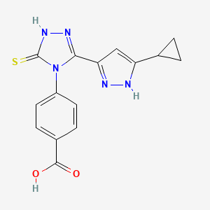 molecular formula C15H13N5O2S B11085718 Benzoic acid, 4-[3-(5-cyclopropyl-2H-pyrazol-3-yl)-5-mercapto-[1,2,4]triazol-4-yl]- CAS No. 879585-61-2