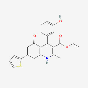 Ethyl 4-(3-hydroxyphenyl)-2-methyl-5-oxo-7-(thiophen-2-yl)-1,4,5,6,7,8-hexahydroquinoline-3-carboxylate