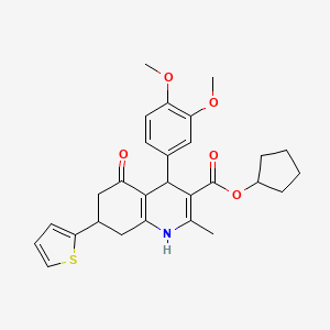 Cyclopentyl 4-(3,4-dimethoxyphenyl)-2-methyl-5-oxo-7-(thiophen-2-yl)-1,4,5,6,7,8-hexahydroquinoline-3-carboxylate