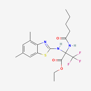 molecular formula C19H24F3N3O3S B11085778 Ethyl 2-[(4,6-dimethyl-1,3-benzothiazol-2-yl)amino]-3,3,3-trifluoro-2-(pentanoylamino)propanoate 