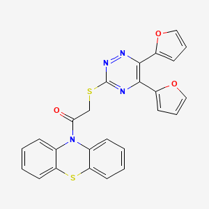 molecular formula C25H16N4O3S2 B11085814 2-{[5,6-di(furan-2-yl)-1,2,4-triazin-3-yl]sulfanyl}-1-(10H-phenothiazin-10-yl)ethanone 