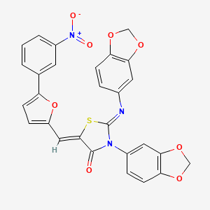 molecular formula C28H17N3O8S B11085837 (2E,5Z)-3-(1,3-benzodioxol-5-yl)-2-(1,3-benzodioxol-5-ylimino)-5-{[5-(3-nitrophenyl)furan-2-yl]methylidene}-1,3-thiazolidin-4-one 