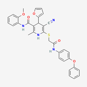 molecular formula C33H28N4O5S B11085845 5-cyano-4-(furan-2-yl)-N-(2-methoxyphenyl)-2-methyl-6-({2-oxo-2-[(4-phenoxyphenyl)amino]ethyl}sulfanyl)-1,4-dihydropyridine-3-carboxamide 