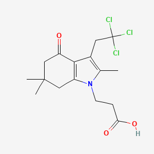 molecular formula C16H20Cl3NO3 B11085855 3-[2,6,6-trimethyl-4-oxo-3-(2,2,2-trichloroethyl)-4,5,6,7-tetrahydro-1H-indol-1-yl]propanoic acid 