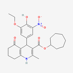 molecular formula C26H32N2O7 B11085903 Cycloheptyl 4-(3-ethoxy-4-hydroxy-5-nitrophenyl)-2-methyl-5-oxo-1,4,5,6,7,8-hexahydroquinoline-3-carboxylate 