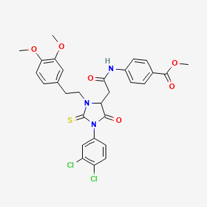 molecular formula C29H27Cl2N3O6S B11085922 Methyl 4-[({1-(3,4-dichlorophenyl)-3-[2-(3,4-dimethoxyphenyl)ethyl]-5-oxo-2-thioxoimidazolidin-4-yl}acetyl)amino]benzoate 