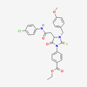 molecular formula C28H26ClN3O5S B11085961 Ethyl 4-[4-{2-[(4-chlorophenyl)amino]-2-oxoethyl}-3-(4-methoxybenzyl)-5-oxo-2-thioxoimidazolidin-1-yl]benzoate 