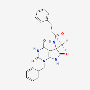 molecular formula C23H19F3N4O4 B11085969 N-[1-benzyl-2,4,6-trioxo-5-(trifluoromethyl)-2,3,4,5,6,7-hexahydro-1H-pyrrolo[2,3-d]pyrimidin-5-yl]-3-phenylpropanamide 