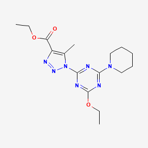 molecular formula C16H23N7O3 B11085970 ethyl 1-[4-ethoxy-6-(piperidin-1-yl)-1,3,5-triazin-2-yl]-5-methyl-1H-1,2,3-triazole-4-carboxylate 