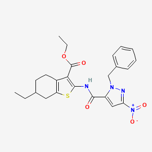 molecular formula C24H26N4O5S B11086040 ethyl 2-{[(1-benzyl-3-nitro-1H-pyrazol-5-yl)carbonyl]amino}-6-ethyl-4,5,6,7-tetrahydro-1-benzothiophene-3-carboxylate 