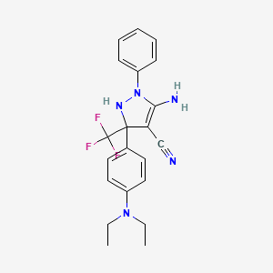 molecular formula C21H22F3N5 B11086083 5-amino-3-[4-(diethylamino)phenyl]-1-phenyl-3-(trifluoromethyl)-2,3-dihydro-1H-pyrazole-4-carbonitrile 