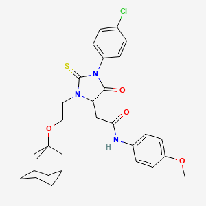 molecular formula C30H34ClN3O4S B11086125 2-{1-(4-chlorophenyl)-5-oxo-2-thioxo-3-[2-(tricyclo[3.3.1.1~3,7~]dec-1-yloxy)ethyl]imidazolidin-4-yl}-N-(4-methoxyphenyl)acetamide 