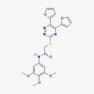 molecular formula C22H20N4O6S B11086293 2-{[5,6-di(furan-2-yl)-1,2,4-triazin-3-yl]sulfanyl}-N-(3,4,5-trimethoxyphenyl)acetamide 